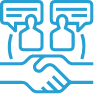 icon of shaking hands in front of two people talking