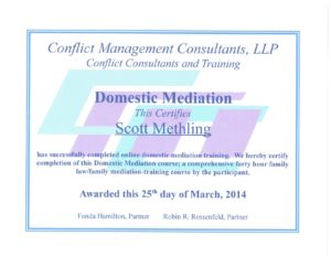 Online Domestic Mediation Training Completion for Scott Methling