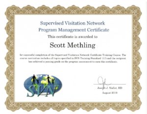 Supervised Visitation Network Program Management Certificate for Scott Methling